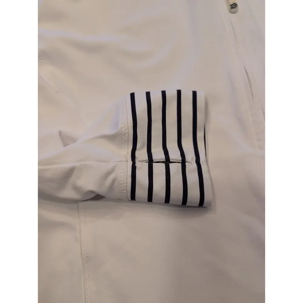 Southern Tide Women's Full Zip Jacket Size XL White With Navy Blue Stripes Cuffs
